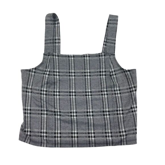American Eagle Gray Plaid Tank Crop Top Square Neck Wide Strap Sz M - Picture 1 of 4